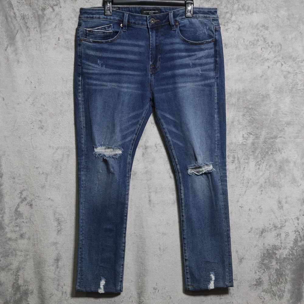 Cult Of Individuality Jeans Mens 37x29 Blue Punk Super Skinny Whiskering Denim